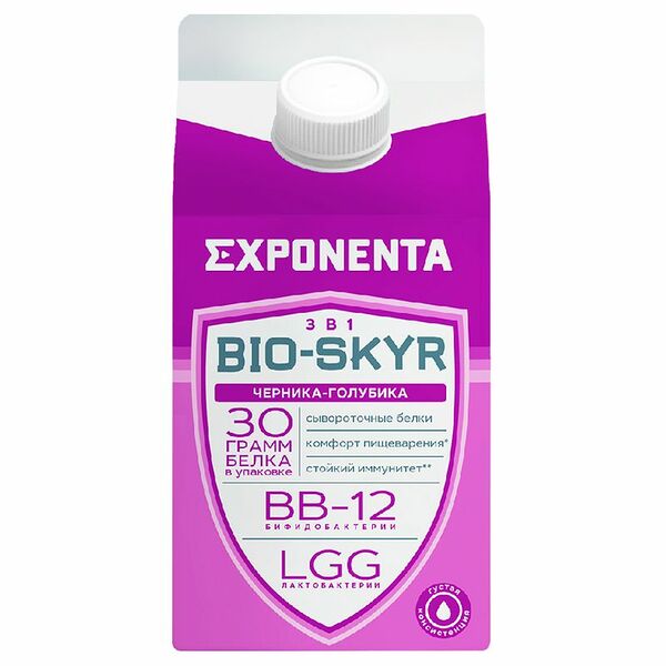 Напиток кисломолочный Exponenta Bio-Skyr Черника-голубика обезжиренный с высоким содержанием белка, 500мл