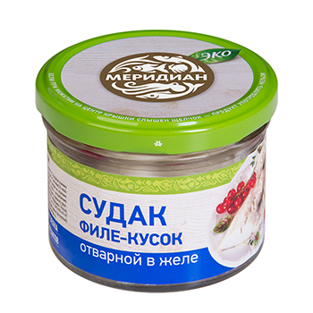 

Судак Меридиан филе-кусок без кожи отварной в желе пастеризованный 200 г