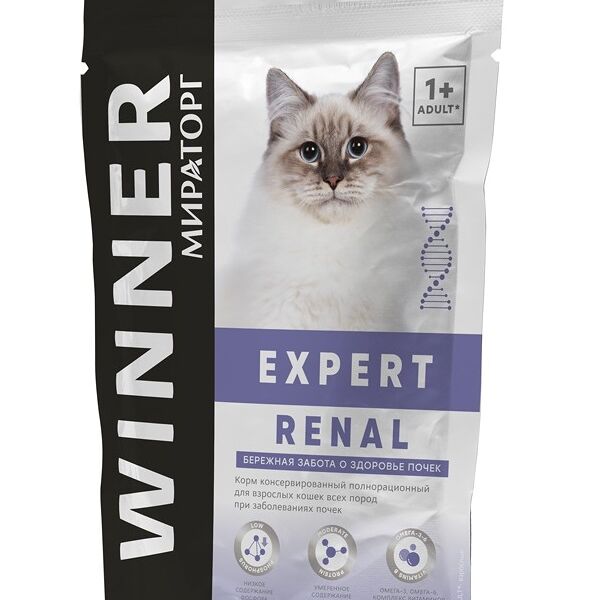 Корм консервированный полнорационный Мираторг Expert Renal для взрослых кошек всех пород при заболеваниях почек