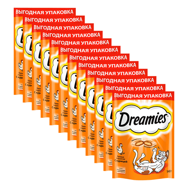 Лакомство для кошек DREAMIES c курицей 140г (упаковка - 12 шт)