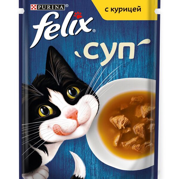 Влажный корм Felix Суп для взрослых кошек с курицей пауч, 48г