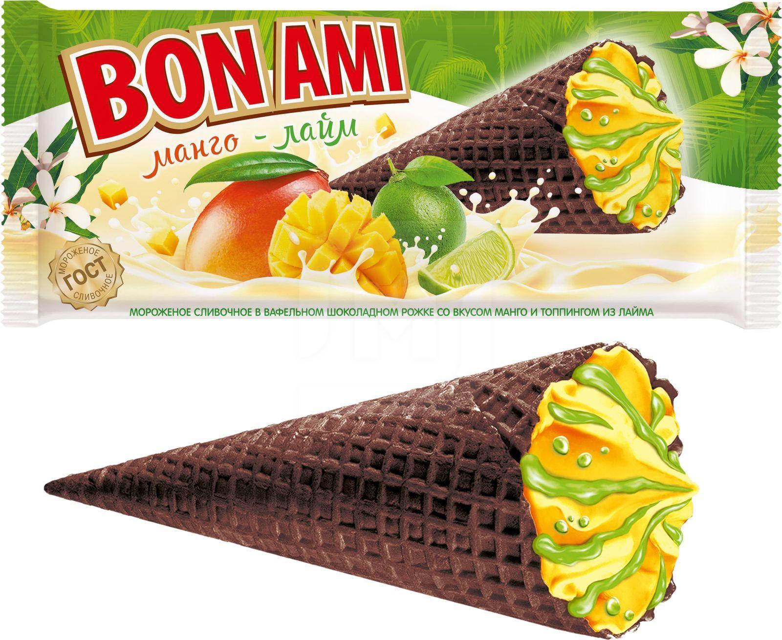 Мороженое Bon Ami рожок сливочный со вкусом Манго Лайм