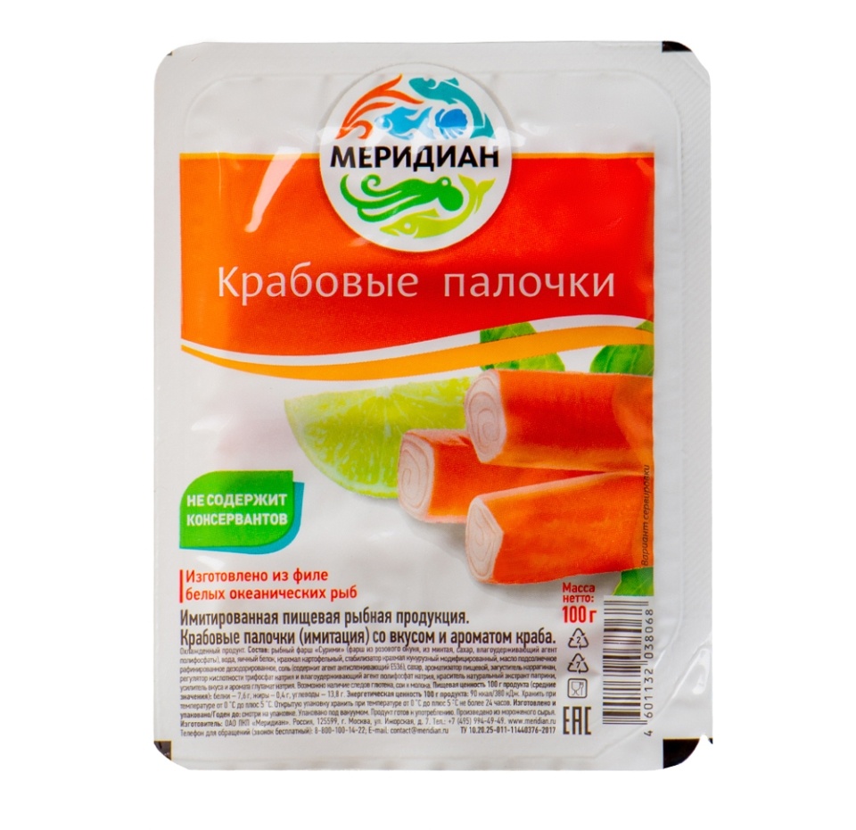 

Крабовые палочки (имитация) Меридиан 100 г, Россия