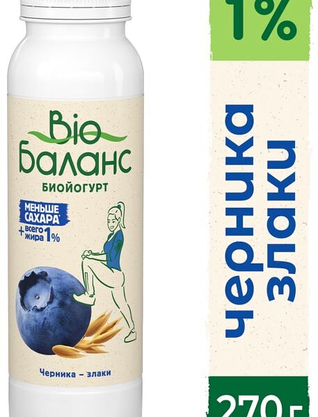 Биойогурт питьевой Bio Баланс с черникой и злаками 1% 270г