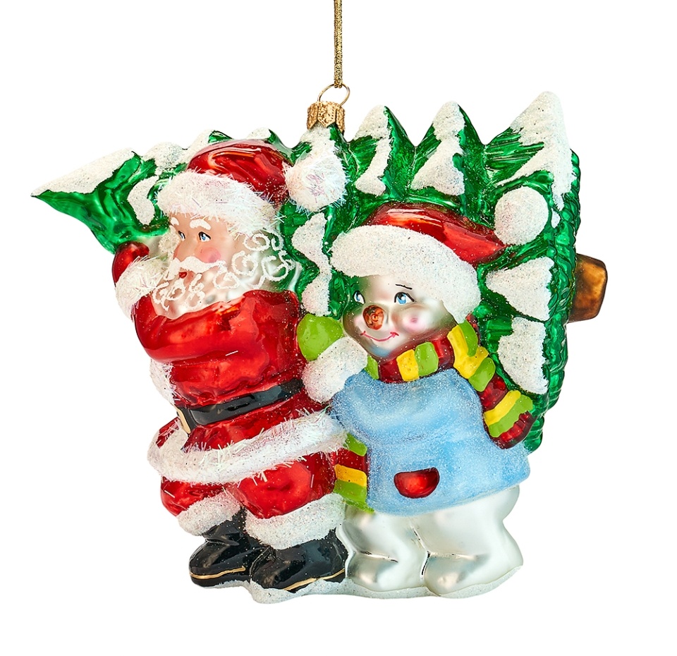 

Игрушка для елки Impuls Санта с помощником несут рождественскую елку, Польша