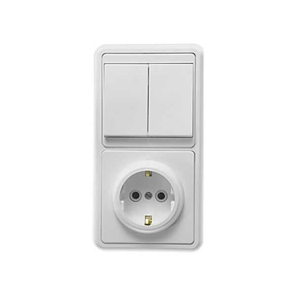 Блок в упаковке двухклавишный, выключатель, розетка с заземлением