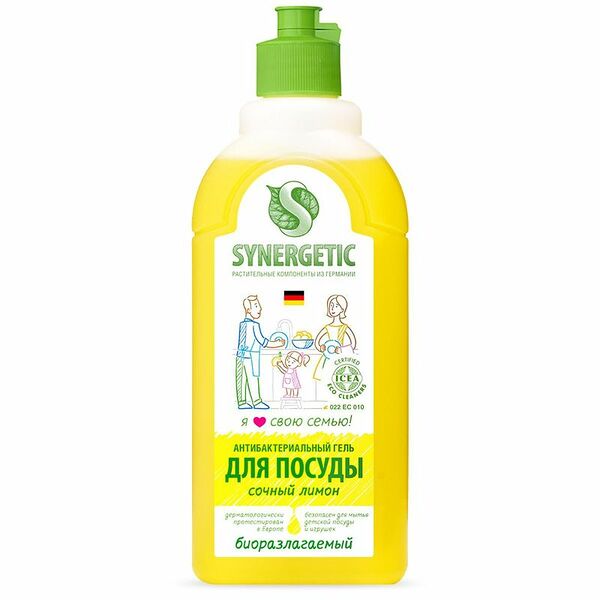 Средство для мытья посуды Synergetic лимон концентрированное биоразлагающееся, 500мл