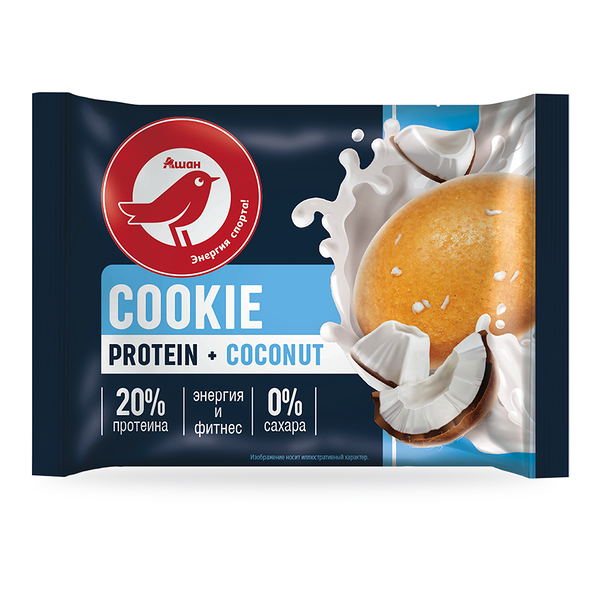 Печенье Ашан Красная птица протеиновое с кокосовым вкусом