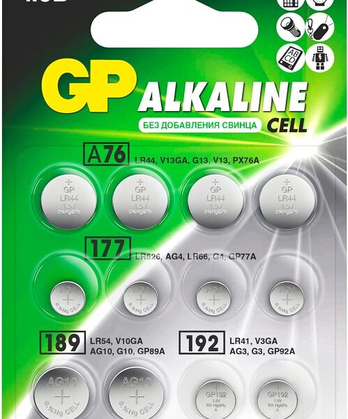 Набор батареек GP Alkaline cell LR44/LR626/LR54/LR41 12шт