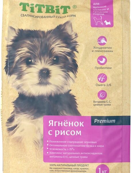 Сухой корм для щенков TiTBiT для мелких и средних пород ягненок с рисом 1кг
