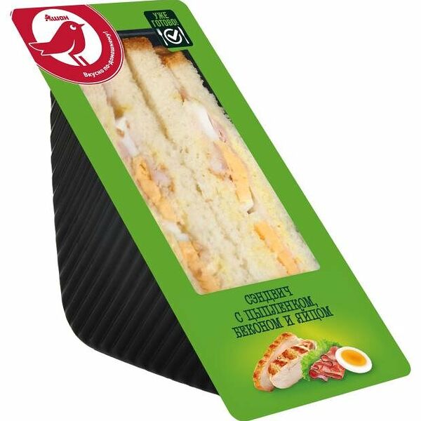 Сэндвич АШАН Красная птица с цыпленком, беконом и яйцом, 150 г