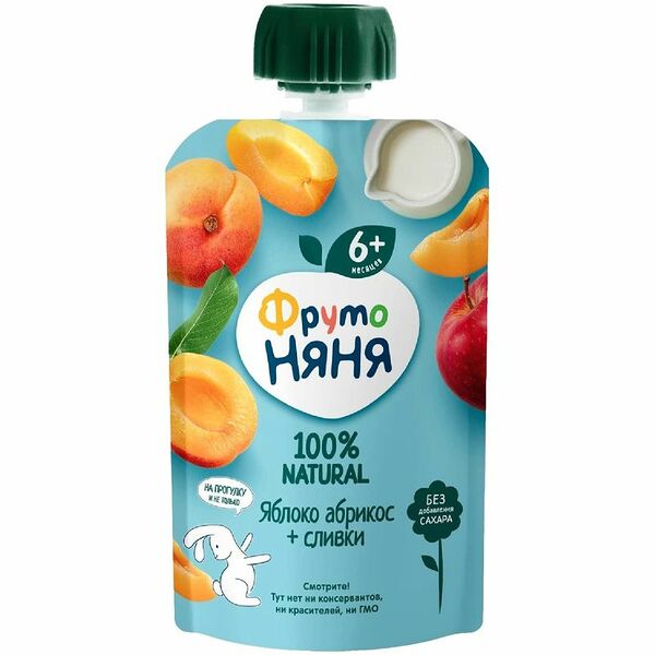 Пюре ФрутоНяня из яблок и абрикос со сливками с 6 месяцев, 90г