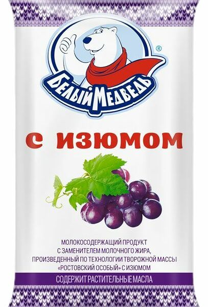 Масса творожная Белый Медведь с изюмом 22% СЗМЖ
