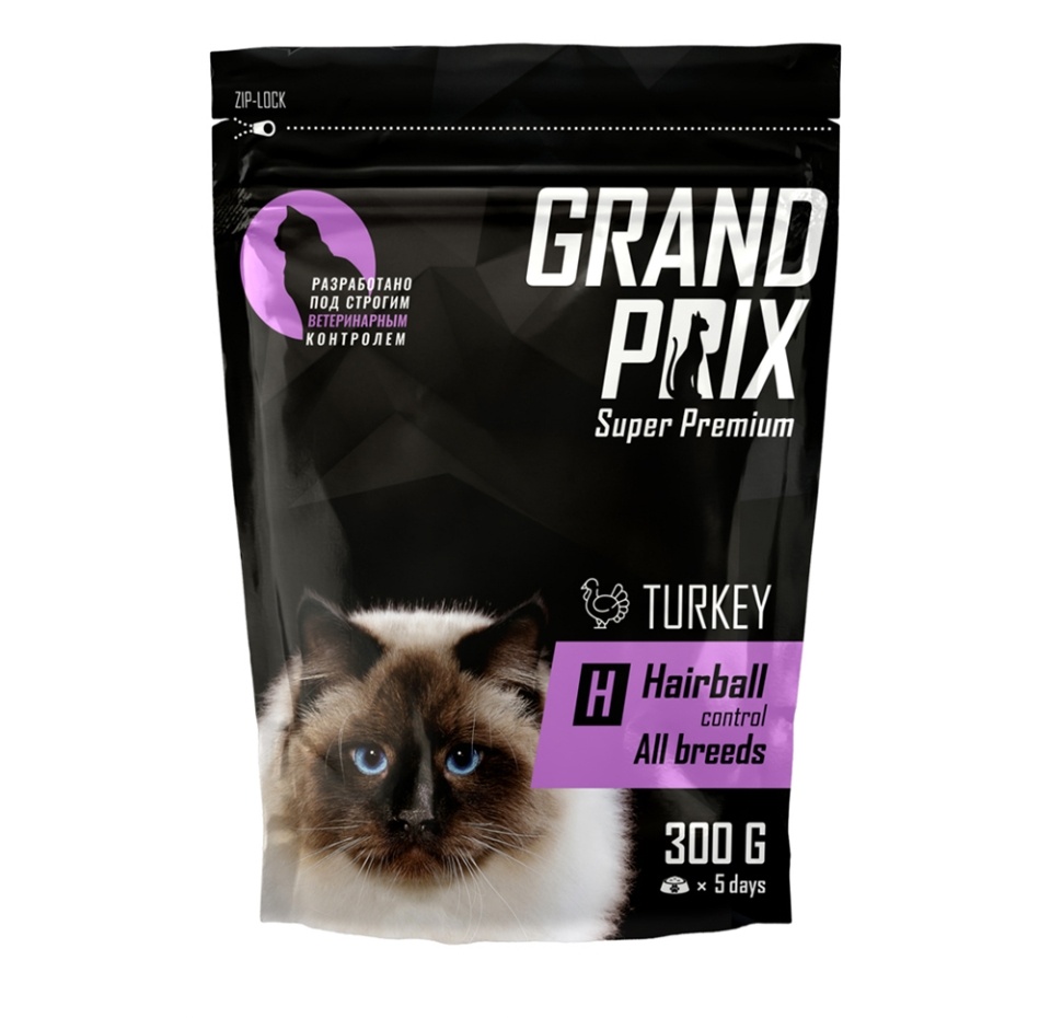 

Корм для кошек Grand Prix Hairball с индейкой для выведения шерсти из желудка 300 г