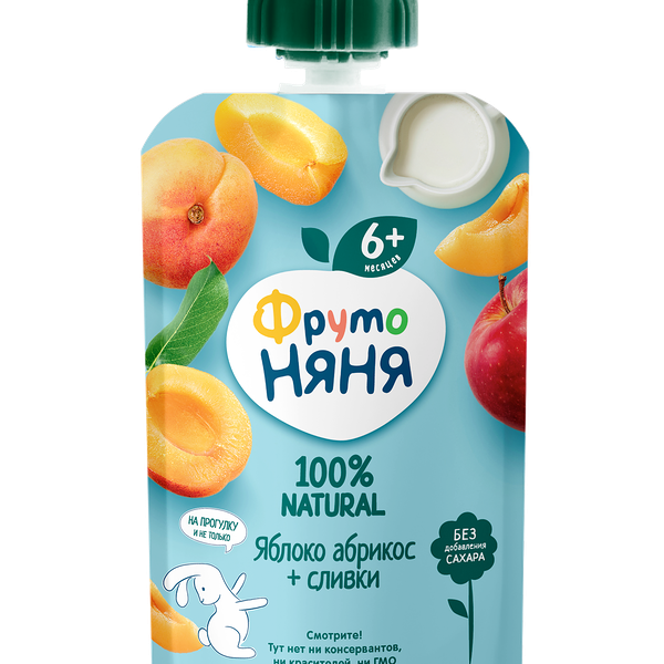 Пюре фруктовое ФрутоНяня со сливками ябл абрикос 90г пауч ДП