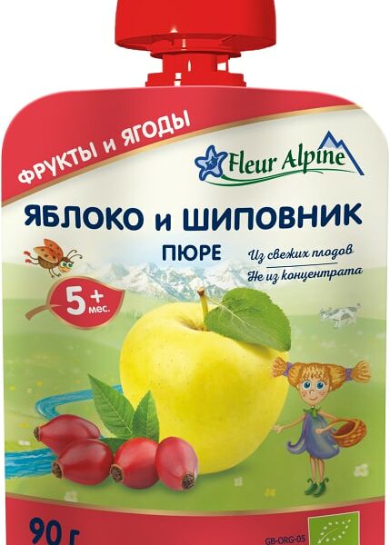 Пюре Fleur Alpine Organic Яблоко и шиповник с 5 месяцев 90г