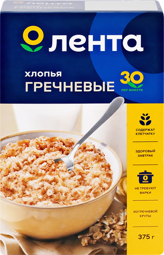 Хлопья гречневые ЛЕНТА, не требующие варки 375г