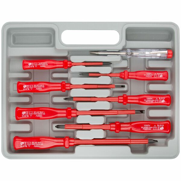 Отвертки изолированные CrV, 1000 В, в чемод., набор 7 шт.+1 шт. индикаторная