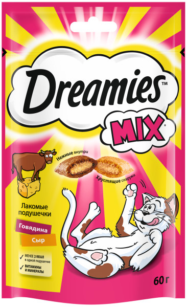 

Лакомство Dreamies Mix для взрослых кошек с говядиной и сыром 60 г