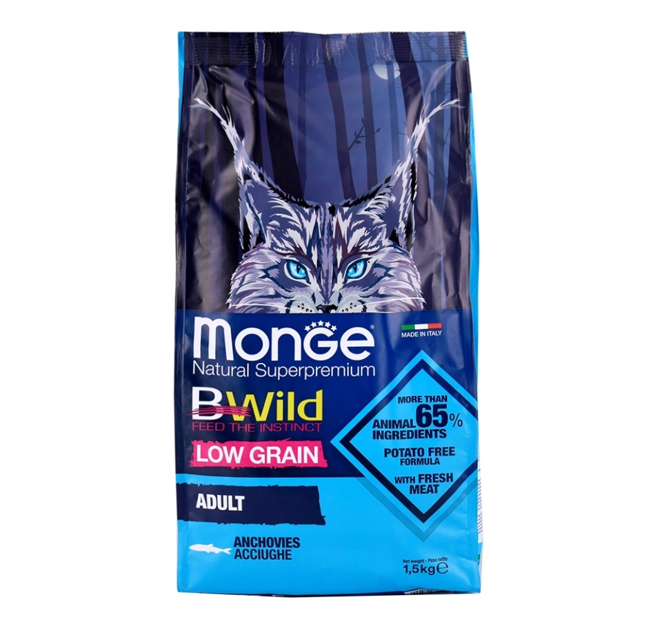 

Корм сухой Monge BWild для взрослых кошек, с анчоусом 1.5 кг