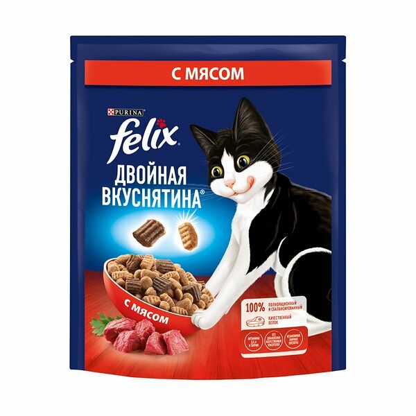 Корм для кошек сухой Felix Двойная вкуснятина с мясом