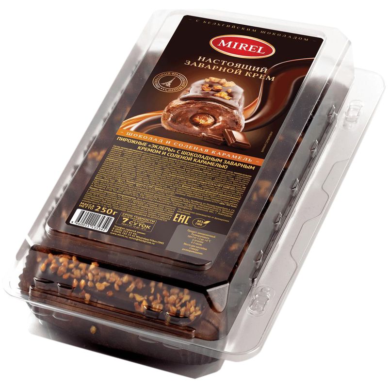 

Пирожные Mirel Эклеры с шоколадным заварным кремом и соленой карамелью 250 г