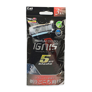 Станок для бритья одноразовый KAI Premium Dispo IGNIS - 5 лезвий для мужчин, 3 шт в упаковке Япония