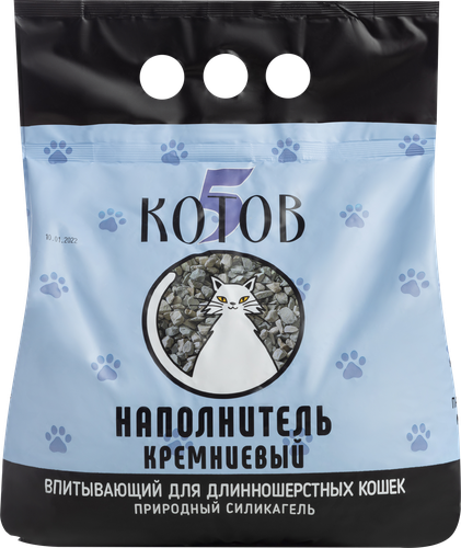 

Наполнитель кремниевый для кошачьего туалета 5 КОТОВ впитывающий для длинношерстных, 3,4 кг