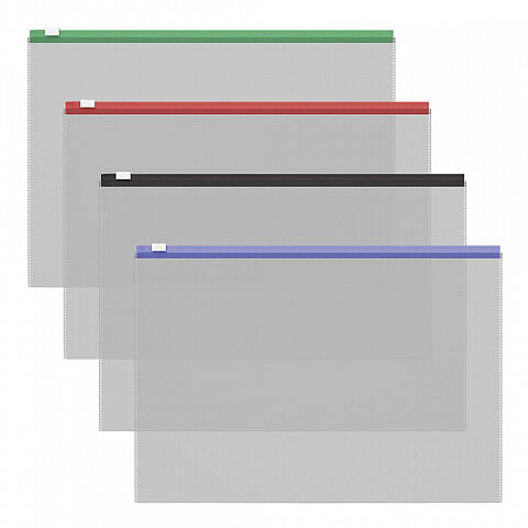 Zip-пакет пластиковый ErichKrause Fizzy Clear c цветной молнией, А4, ассорти 50326