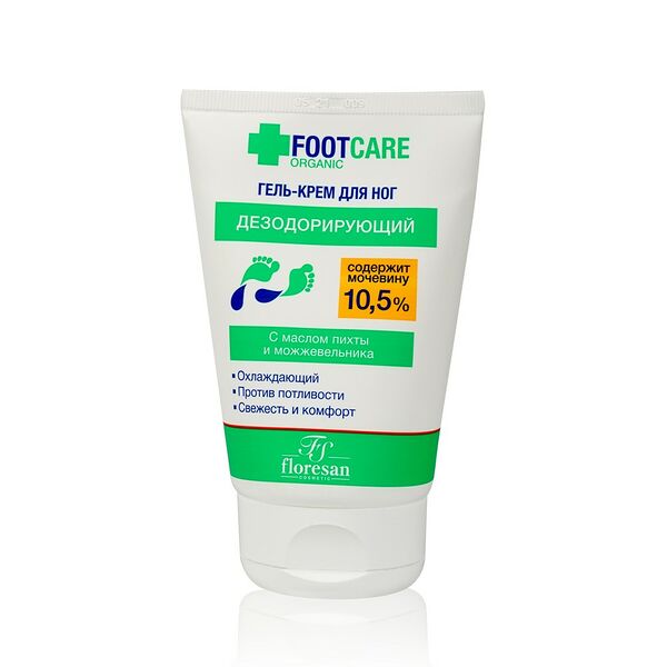 Гель - крем для ног Floresan Organic foot Care дезодорирующий с маслом пихты и можжевельника