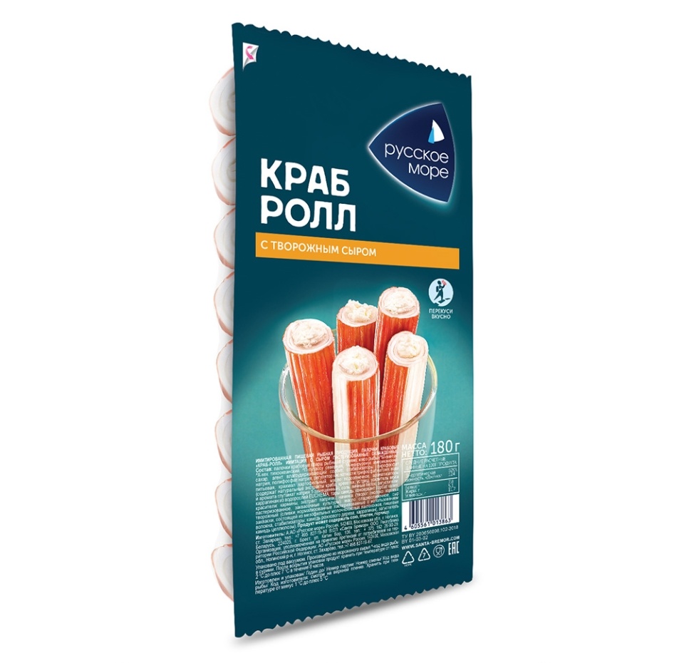 

Крабовые палочки Русское море Краб-ролл с творожным сыром 180 г