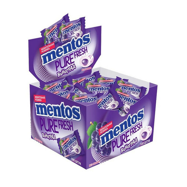 Жевательная резинка Mentos Pure White Виноград, 2 г x 100 шт