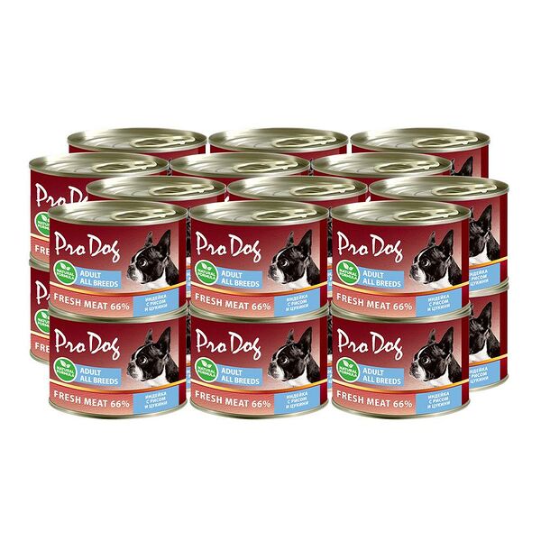 Корм для собак PRO DOG индейка, рис, цукини банка 200г (упаковка - 24 шт)