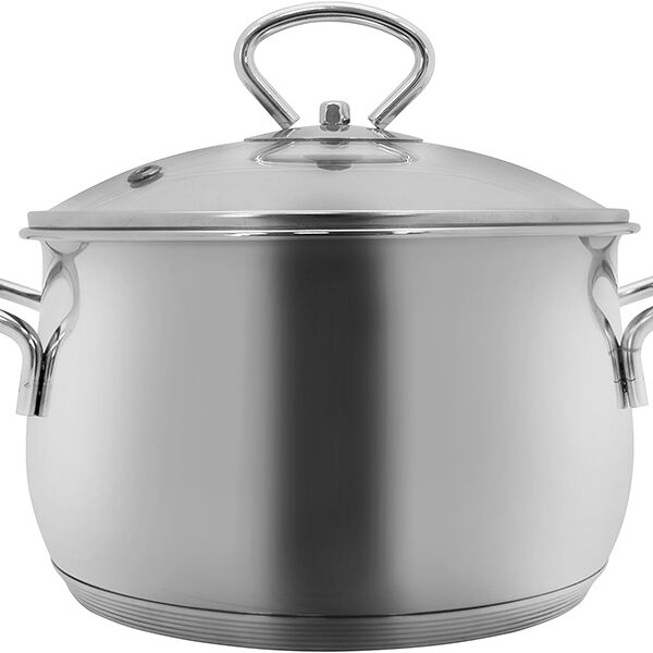 Кастрюля ЛЗЭП нержавеющая сталь полусфера стеклянная крышка 7л