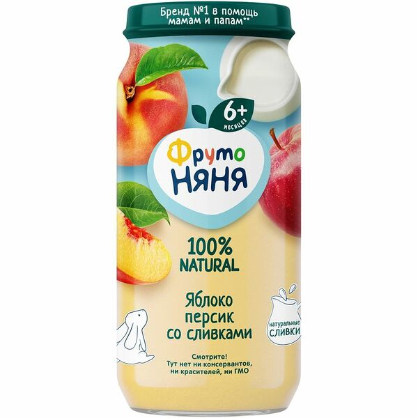Пюре фруктовое ФрутоНяня из яблок и персиков со сливками с 6 месяцев
