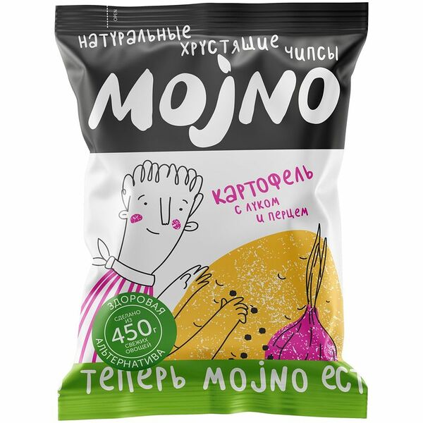 Чипсы Mojno картофельные с луком гималайской солью и черным молотым перцем, 75г