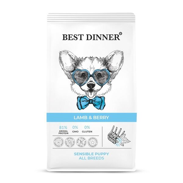 Best Dinner Puppy Sensible сухой корм для щенков с чувствительным пищеварением Ягненок и ягоды 3 кг