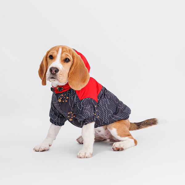 Куртка с капюшоном для собак, 2XL, красно-черная