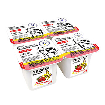 Творог из коровьего молока Сернурский сырзавод Клубника-банан 3%, 1шт 100г