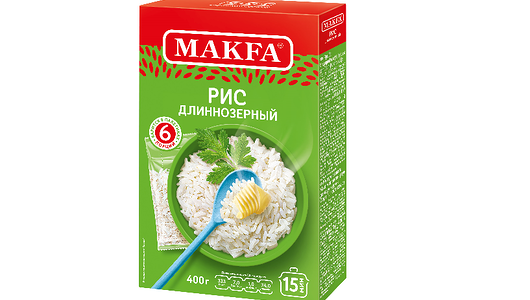Рис Makfa шлифованный длиннозерный в пакетиках для варки, 66.6 г × 6 шт