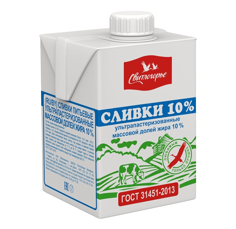 

Сливки ультрапастеризованные Свитлогорье 10% 500 г