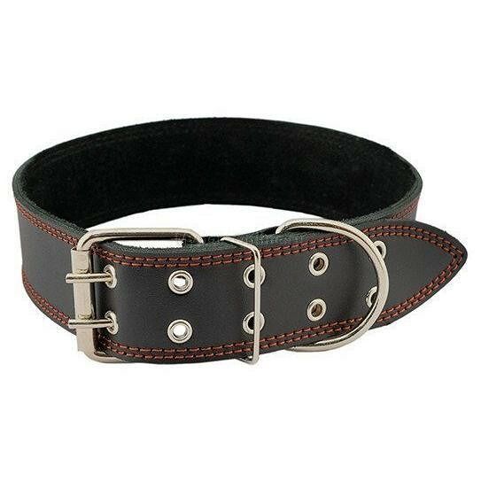 HOMEPET ошейник кожаный 45ммх 59-71см простой двойной простроченный (натур.кожа-2слоя)