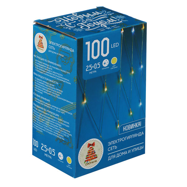 Сноу бум гирлянда эл. бахрома-сетка 100led, 2,5х0,5м, шампань, мерцание 20 led, пвх прозрач., 220в