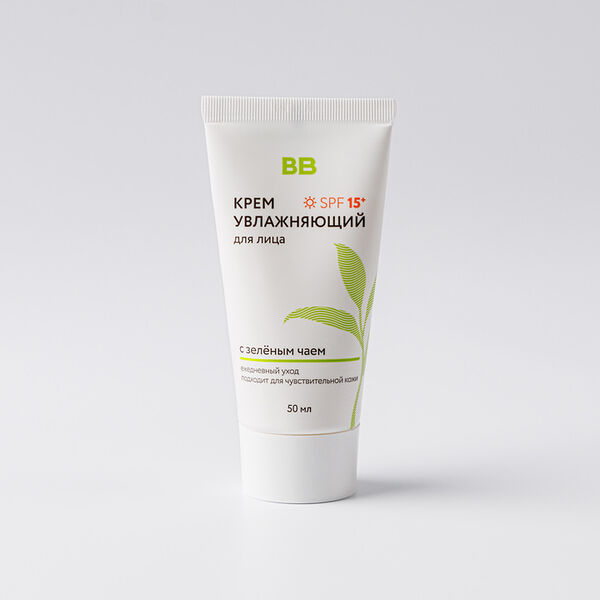 Крем увлажняющий Вкусвилл для лица с зеленым чаем SPF 15+, 50 мл