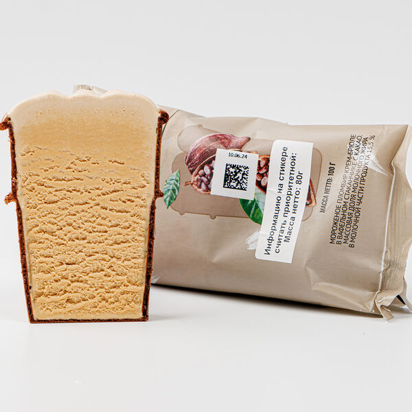 Пломбир Крем-брюле в плоском вафельном стаканчике с какао(Продукт замороженный), 80 г