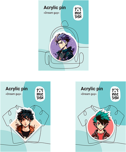 Значки MESHU Dream guys, акриловые, 3шт