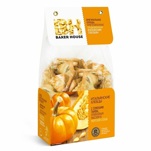 Хлебцы итальянские Baker House с семенами тыквы, оливковым маслом и морской солью, 250 г