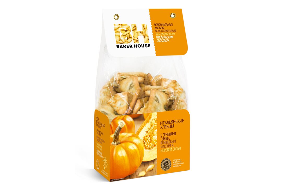 

Хлебцы Baker House Итальянские с семенами тыквы оливковым маслом и морской солью 250 г