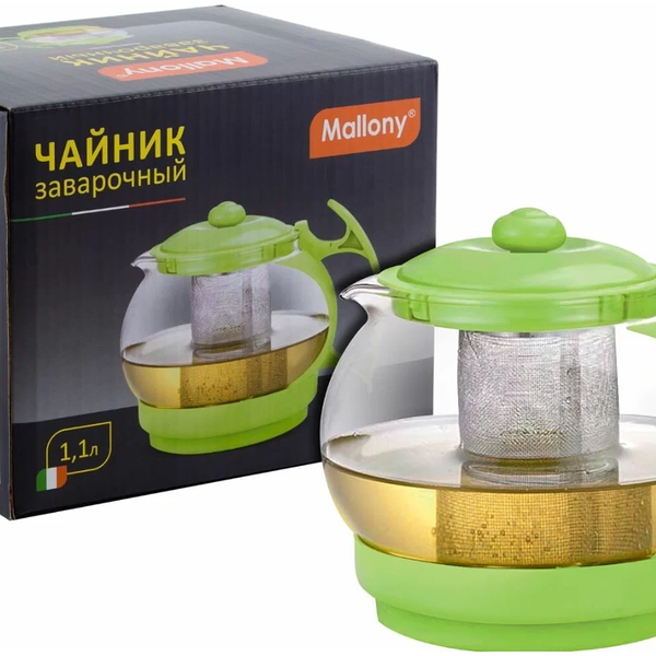Чайник заварочный Mallony Decotto стекло/пластик цвет: салатовый, 1,1 л