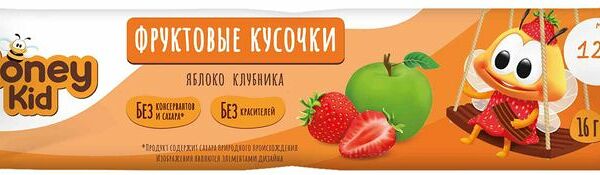 Фруктовые кусочки Honey Kid из яблок и клубники для детей 16г